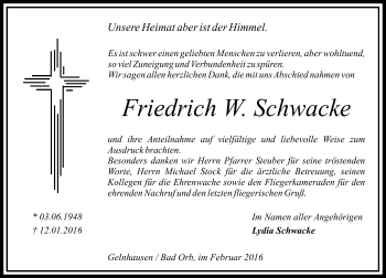 Traueranzeige von Friedrich W. Schwacke von  GT Extra