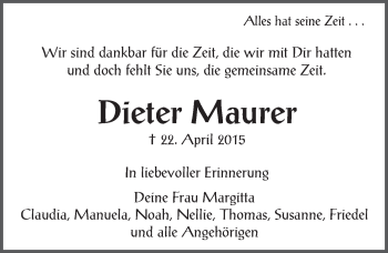 Traueranzeige von Dieter Maurer von  Wiesbaden komplett