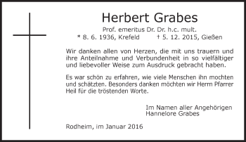 Traueranzeige von Herbert Grabes von  Gießener Anzeiger