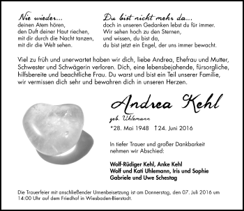 Traueranzeige von Andrea Kehl von Trauerportal Rhein Main Presse