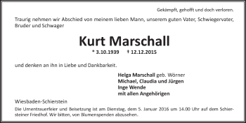 Traueranzeige von Kurt Marschall von  Wiesbaden komplett