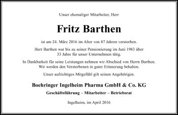 Traueranzeige von Fritz Barthen von trauer.rmp.de