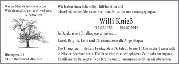 Traueranzeige von Willi Knieß von Trauerportal Echo Online