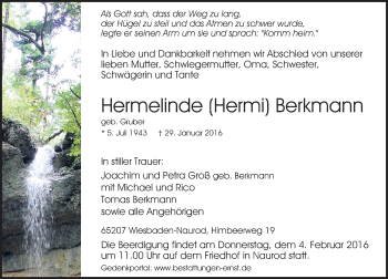 Traueranzeige von Hermelinde  Berkmann von  Wiesbaden komplett