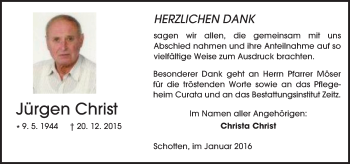 Traueranzeige von Jürgen Christ von  Sonntags Anzeiger