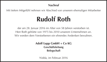 Traueranzeige von Rudolf Roth von  Kreisanzeiger