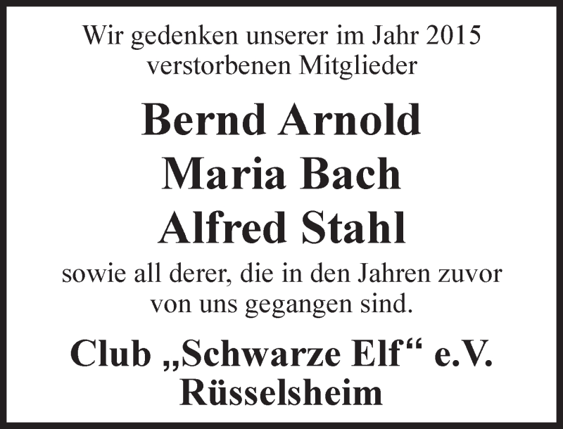  Traueranzeige für In Gedenken  vom 21.11.2015 aus  Mainspitze