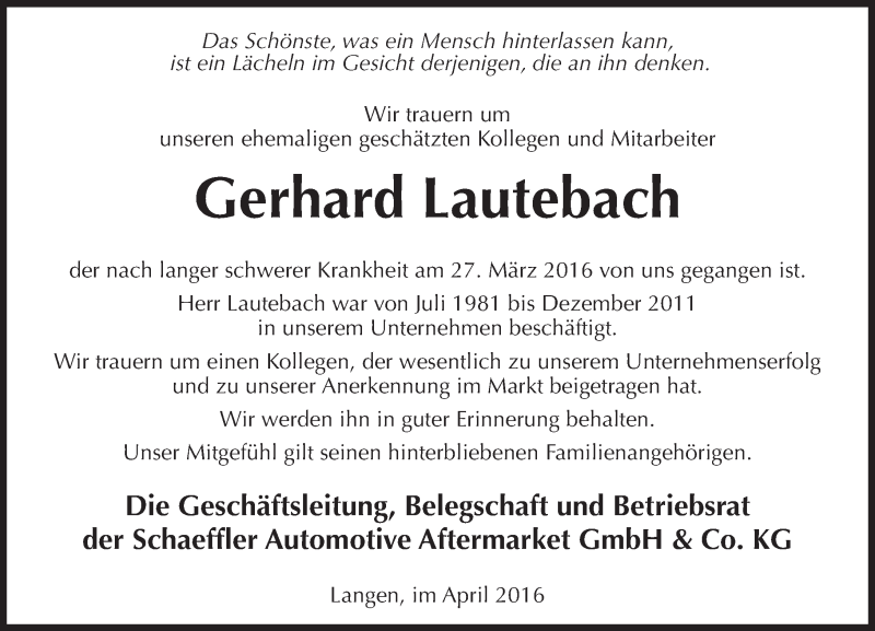  Traueranzeige für Gerhard Lautebach vom 02.04.2016 aus trauer.rmp.de