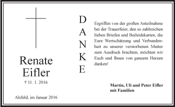 Traueranzeige von Renate Eifler von  OK Oberhessen Kurier