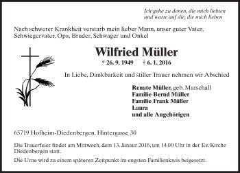 Traueranzeige von Wilfried Müller von  Hofheimer Zeitung