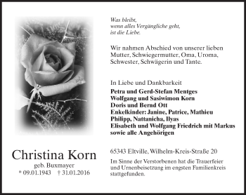 Traueranzeige von Christina Korn von  Rheingau