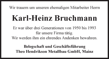 Traueranzeige von Karl-Heinz Bruchmann von trauer.rmp.de