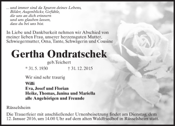 Traueranzeige von Gertha Ondratschek von trauer.echo-online.de