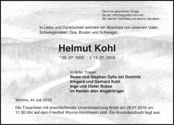 Traueranzeige von Helmut Kohl von Trauerportal Rhein Main Presse