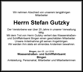Traueranzeige von Stefan Gutzky von Trauerportal Rhein Main Presse