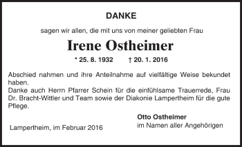 Traueranzeige von Irene Ostheimer von  Bürstädter Zeitung
