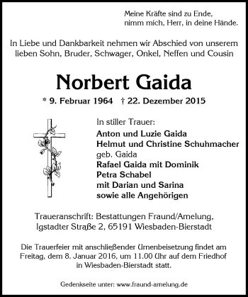 Traueranzeige von Norbert Gaida von  Wiesbaden komplett