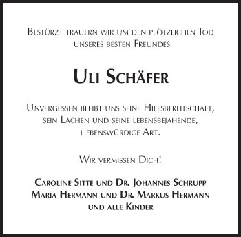 Traueranzeige von Ulrich Schäfer von  Allgemeine Zeitung Mainz