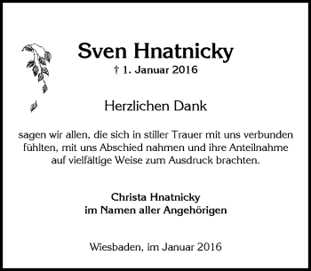 Traueranzeige von Sven Hnatnicky von  Wiesbaden komplett