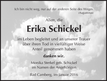 Traueranzeige von Erika Schickel von  Camberger Anzeiger