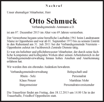 Traueranzeige von Otto Schmuck von  Landskrone