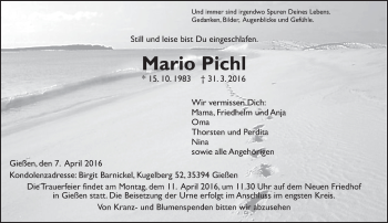 Traueranzeige von Mario Pichl von  Gießener Anzeiger