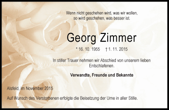 Traueranzeige von Georg Zimmer von VRM Trauer
