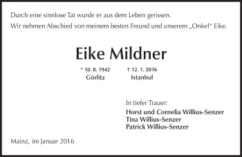 Traueranzeige von Eike Mildner von  Allgemeine Zeitung Mainz