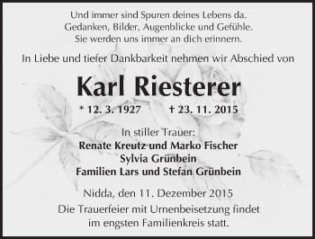 Traueranzeige von Karl Riesterer von  Kreisanzeiger