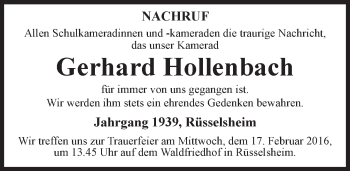Traueranzeige von Gerhard Hollenbach von trauer.rmp.de