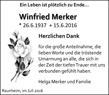 Traueranzeige von Winfried Merker von Trauerportal Rhein Main Presse