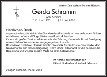 Traueranzeige von Gerda Schramm von  Usinger Anzeiger