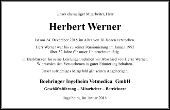 Traueranzeige von Herbert Werner von trauer.rmp.de