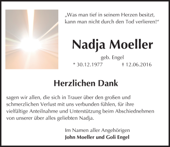 Traueranzeige von Nadja Moeller von Trauerportal Echo Online