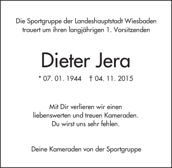 Traueranzeige von Dieter Jera von  Wiesbaden komplett