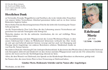 Traueranzeige von Edeltraud Mertz von Trauerportal Rhein Main Presse