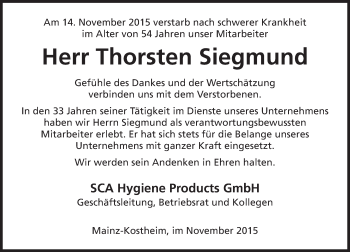 Traueranzeige von Thorsten Siegmund von  Wiesbaden komplett