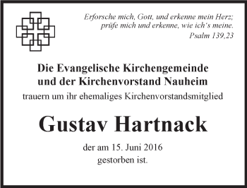 Traueranzeige von Gustav Hartnack von Trauerportal Rhein Main Presse