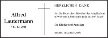 Traueranzeige von Alfred  Lautermann von  Allgemeine  Zeitung Ingelheim-Bingen