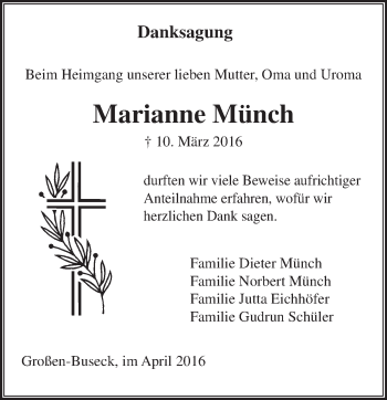 Traueranzeige von Marianne Münch von  Busecker Anzeiger