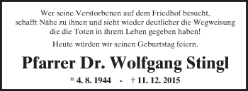 Traueranzeige von Wolfgang Stingl von  Kreisanzeiger