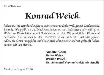 Traueranzeige von Konrad Weick von  Sonntags Anzeiger