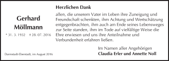 Traueranzeige von Gerhard Möllmann von Trauerportal Echo Online