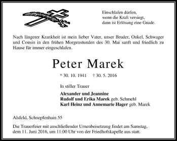 Traueranzeige von Peter Marek von VRM Trauer