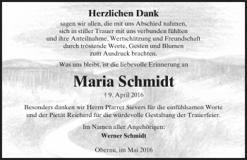 Traueranzeige von Maria Schmidt von  Kreisanzeiger