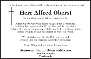Traueranzeige von Alfred Oberst von Trauerportal Echo Online
