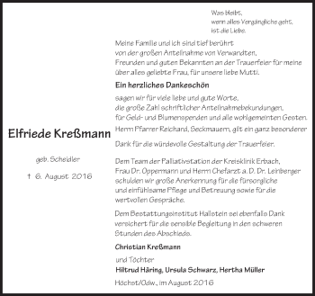Traueranzeige von Elfriede Kreßmann von Trauerportal Echo Online