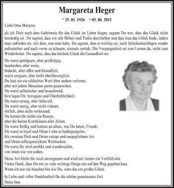Traueranzeige von Margareta Heger von Trauerportal Echo Online