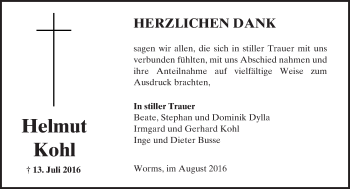 Traueranzeige von Helmut Kohl von Trauerportal Rhein Main Presse