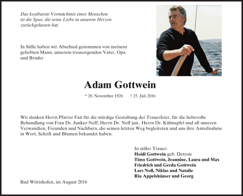  Traueranzeige für Adam Gottwein vom 06.08.2016 aus Trauerportal Rhein Main Presse